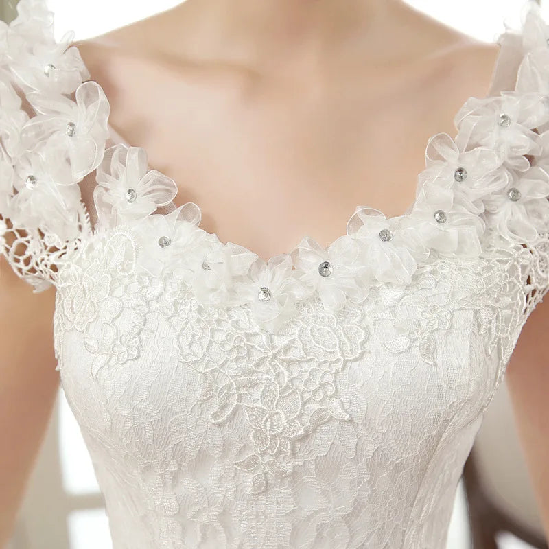 White Ball Gown Appliques Tulle Sequins Bridal Gowns Formal Occasion