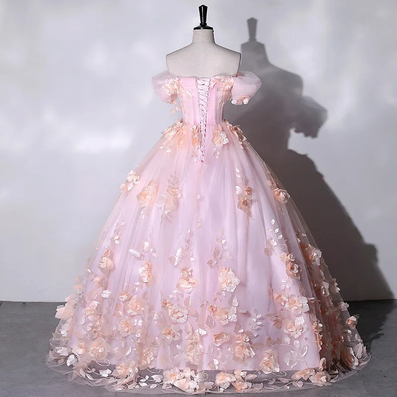 Pink Ball Gown Floral Quinceanera Dresses