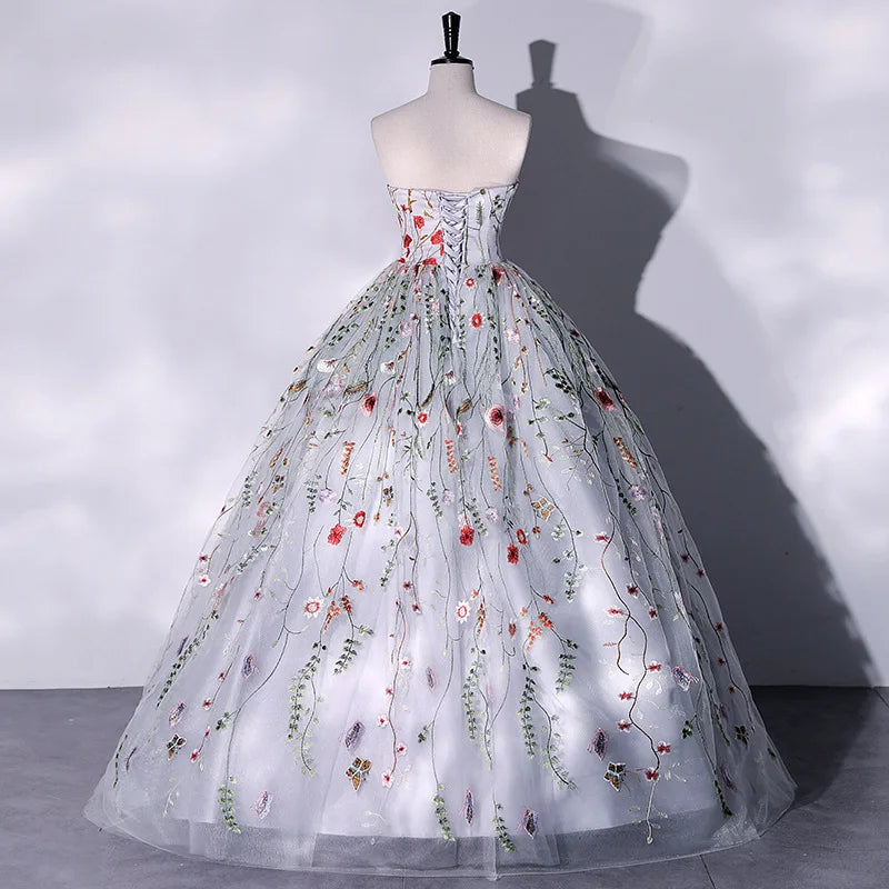Fashion Ball Gown Women Quinceanera Dress Floral Prom Party Gowns Formal