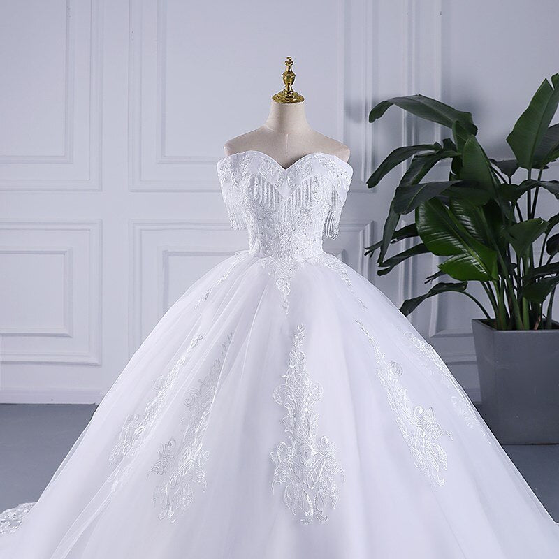 Sleeveless Lace Off The Shoulder Sweep Brush Train Lace Up Ball Gown