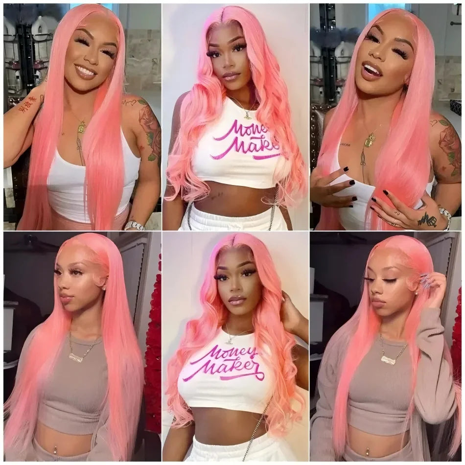 pink straight hd lace frontal wig 13x6 wig humain hair