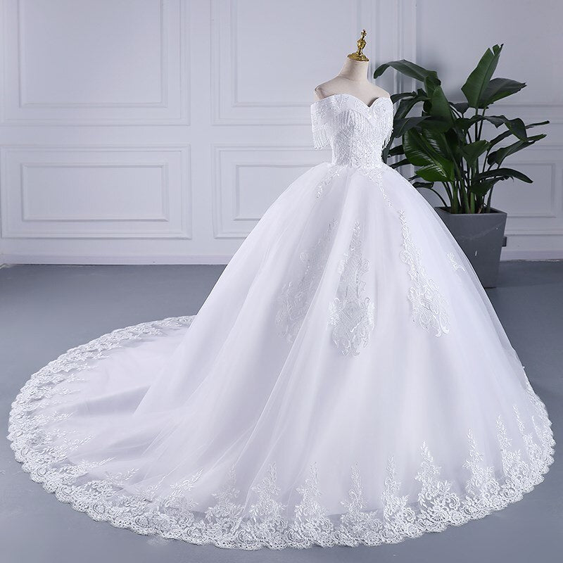Sleeveless Lace Off The Shoulder Sweep Brush Train Lace Up Ball Gown