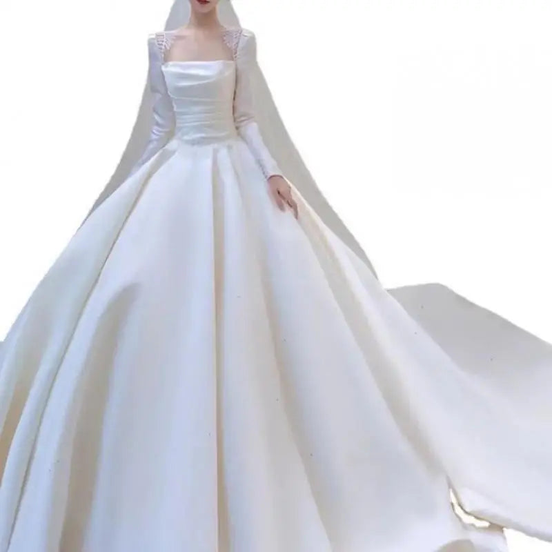 Square Collar Bridal Dress With Long Sleeve Wedding Dresses Ball Gown