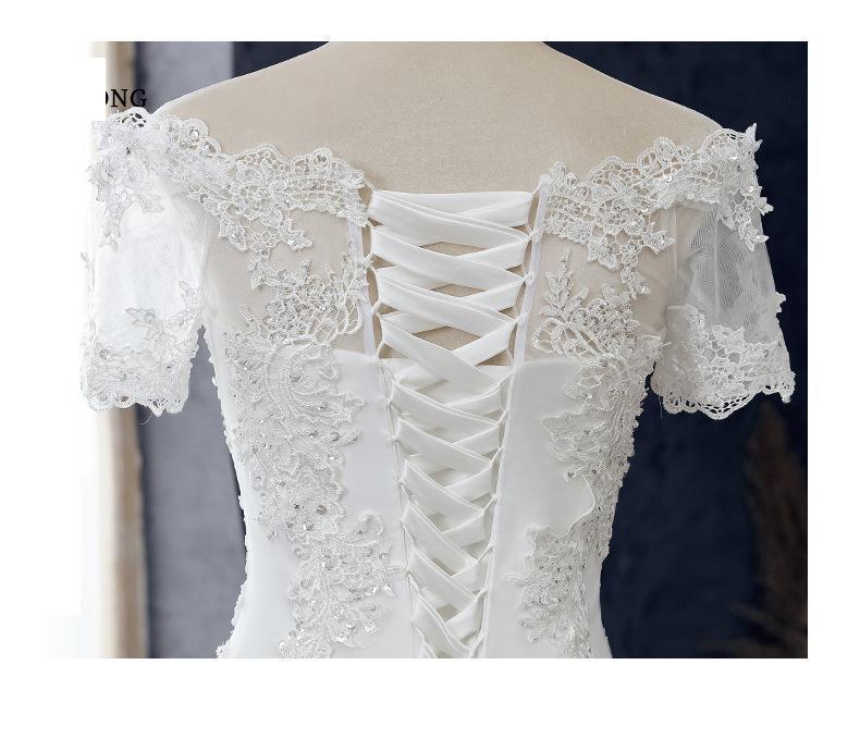 Lace Applique Wedding Dress Boat Neck Lace Up Short Sleeve Mermaid Bridal Dress