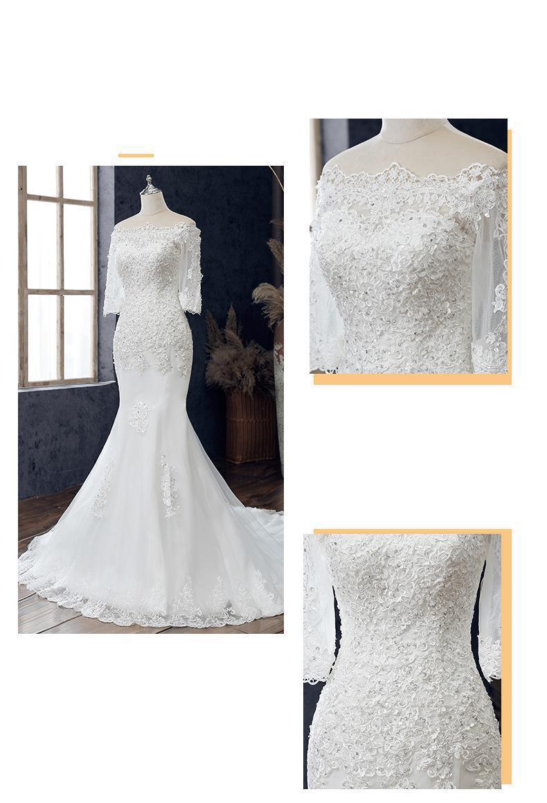Boat Neck Mermaid Wedding Dress Lace Up Applique Bridal Dress