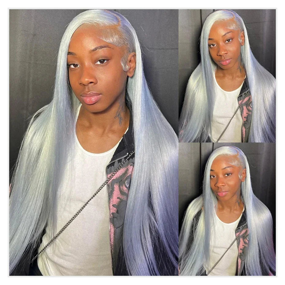 250 Density 13x6 Silver Grey Straight HD 613 Colored Lace Front Wig