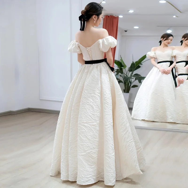 White Satin Women Wedding Dresses Off Shoulder Bridal Gowns Formal Occasion