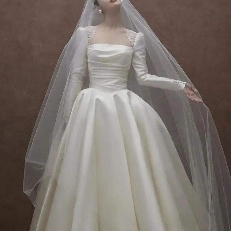 Square Collar Bridal Dress With Long Sleeve Wedding Dresses Ball Gown
