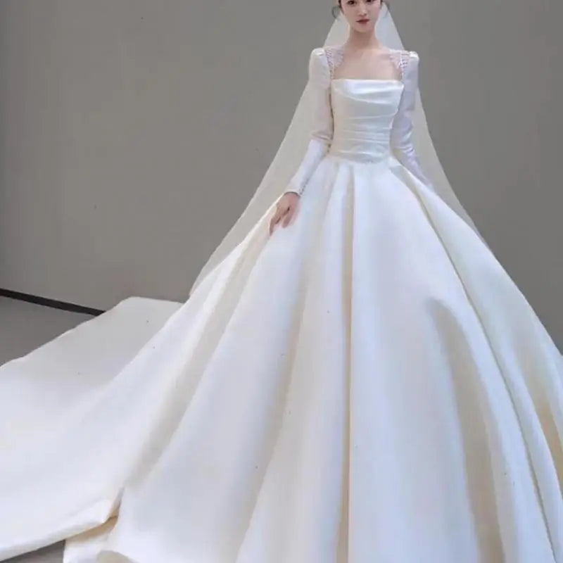 Square Collar Bridal Dress With Long Sleeve Wedding Dresses Ball Gown