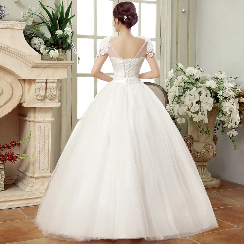 White Ball Gown Appliques Tulle Sequins Bridal Gowns Formal Occasion