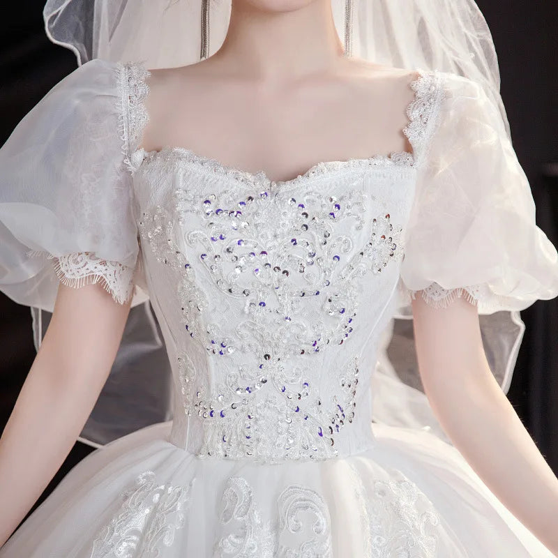 White Ball Gown Women Wedding Dresses Sequins Appliques Elegant Bridal Gowns Formal Occasion