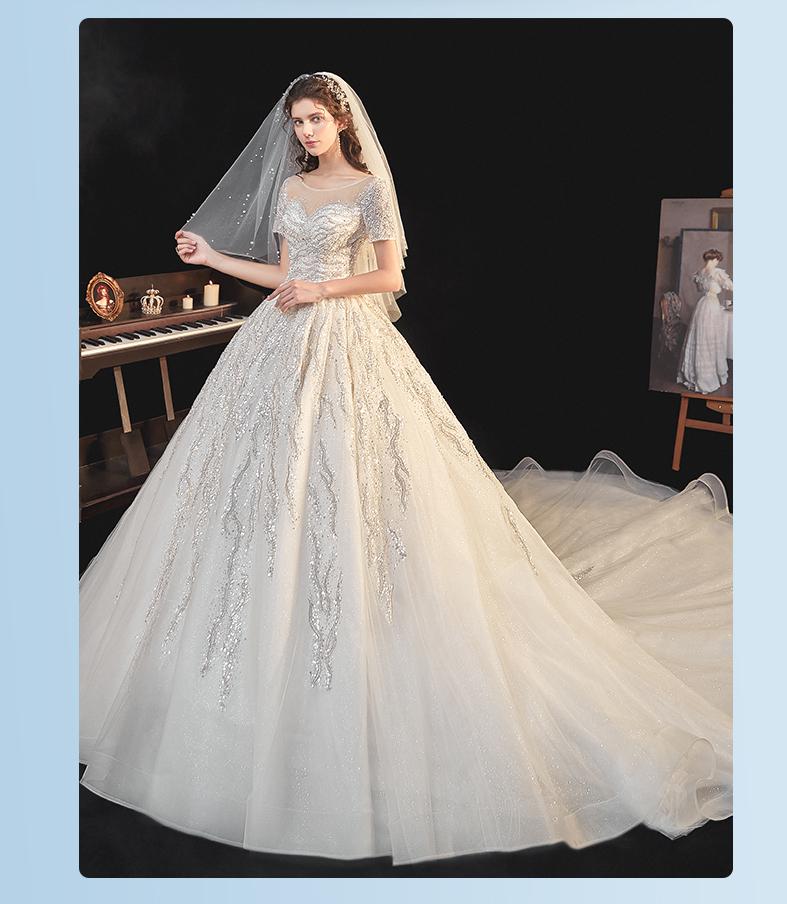 Bridal Dress Sweep Train Back Lace Up Sequins Elegant Wedding Dress