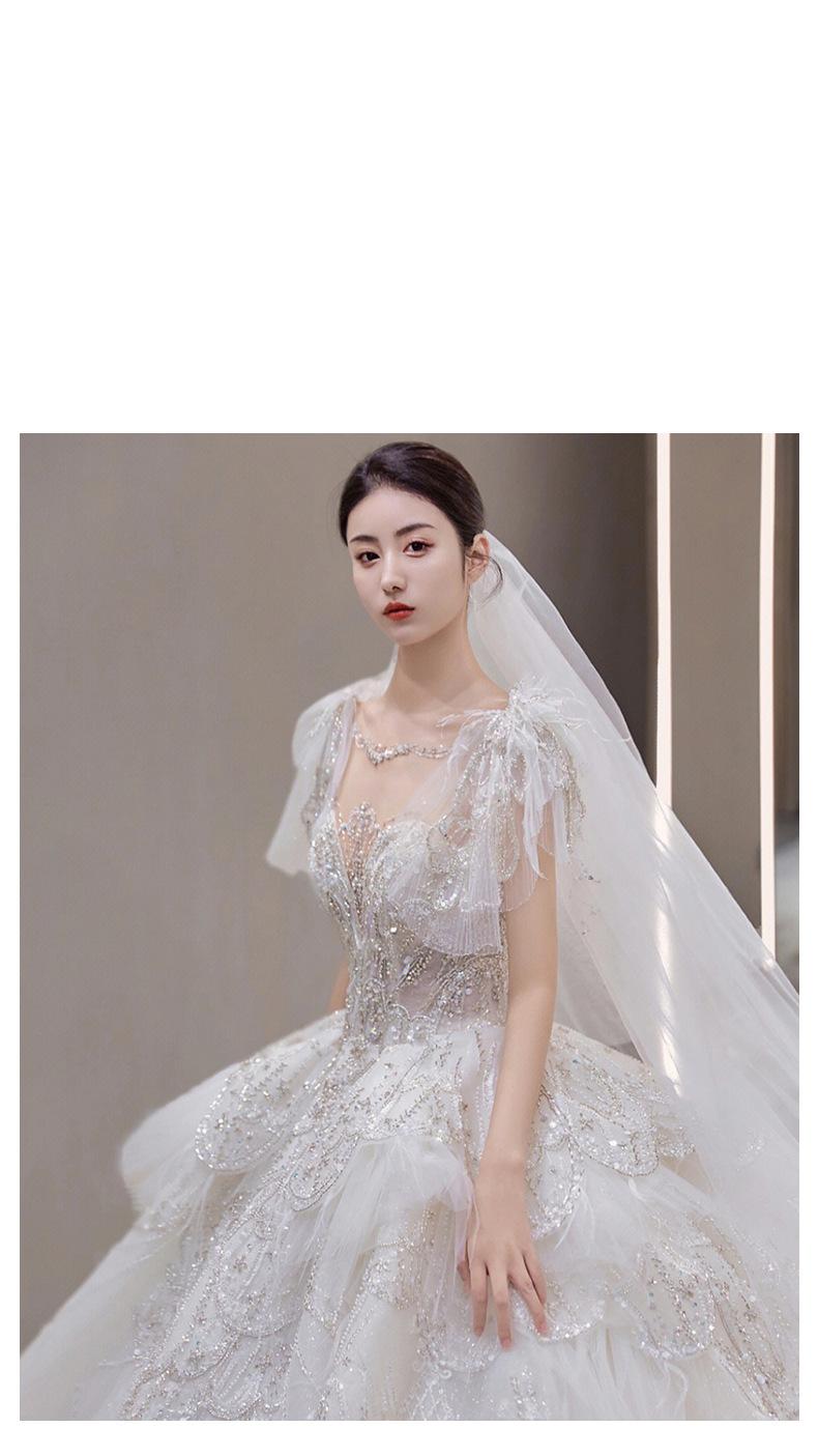Luxury Wedding Dress Lace Embroidery Backless Sweep Train Custom Made