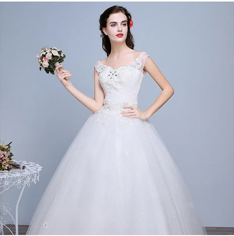 Plus Size Wedding Dresses Puff Sleeve Appliques Lace embroidery Sweetheart Tulle Bride Gown