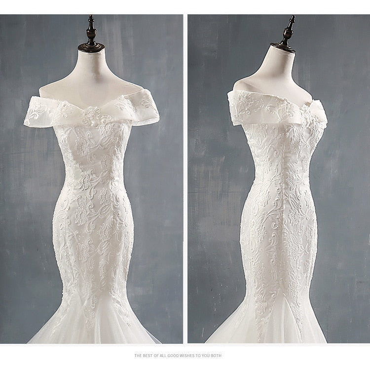 Elegant Sexy Mermaid Off The Should Lace Applique Bride Dress Custom