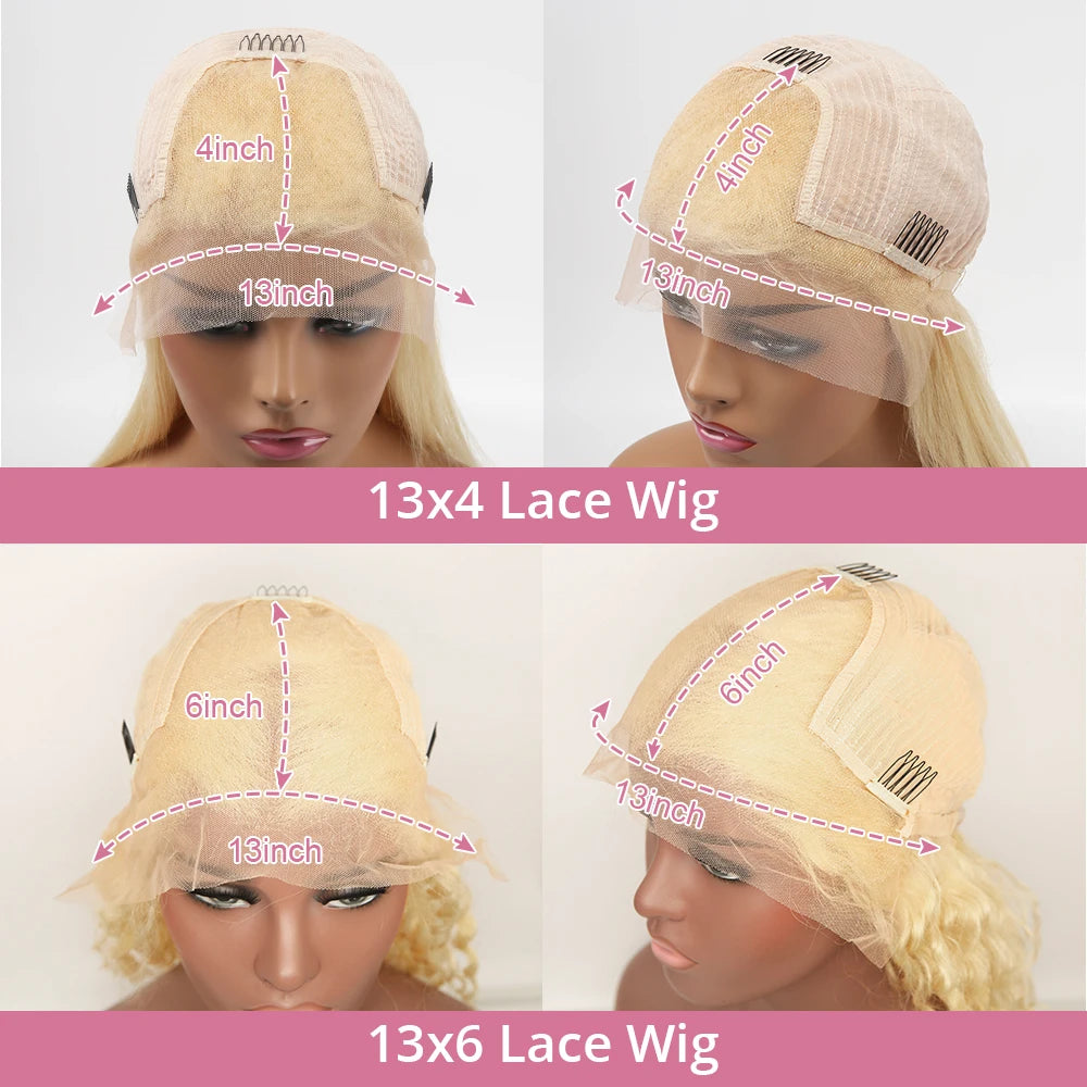 Deep Wave 13x6 HD Lace Frontal Human Hair Wig 30 40 Inch Curly 613 Honey Blonde Water Wave