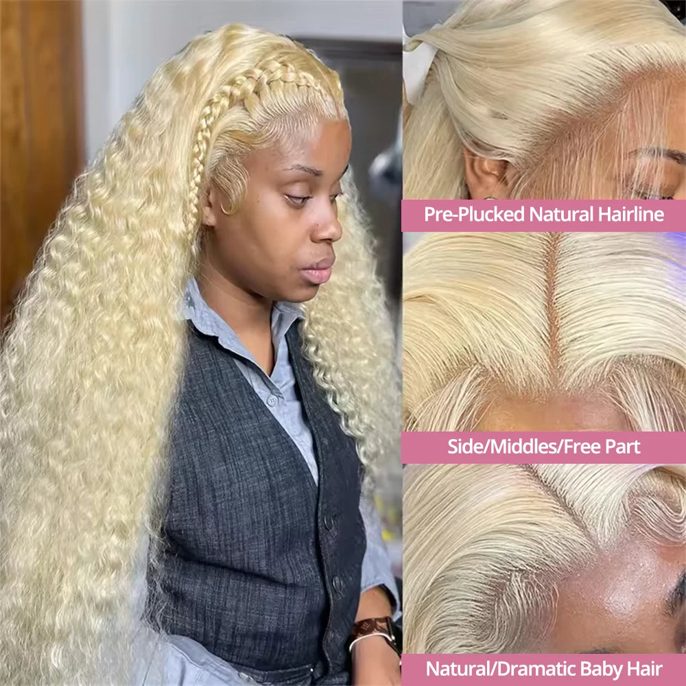 Deep Wave 13x6 HD Lace Frontal Human Hair Wig 30 40 Inch Curly 613 Honey Blonde Water Wave
