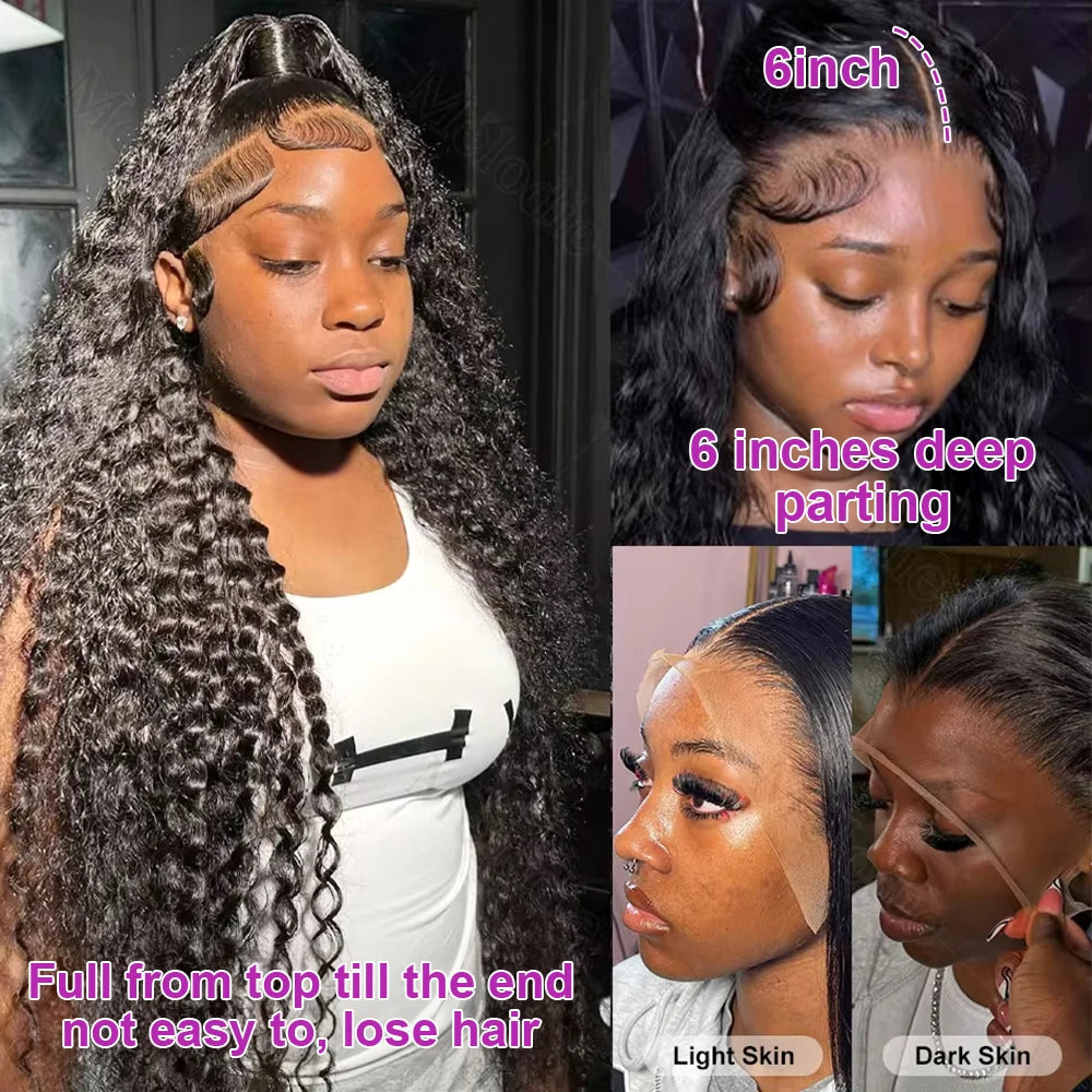 Transparent 250% Density Water Culry Human Hair 40Inch Deep Wave