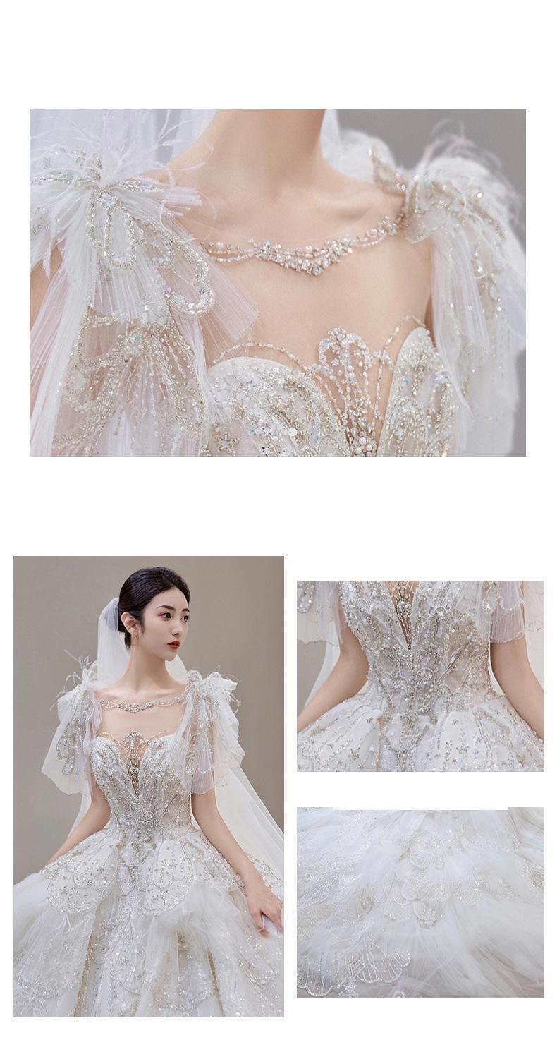 Luxury Wedding Dress Lace Embroidery Backless Sweep Train Custom Made