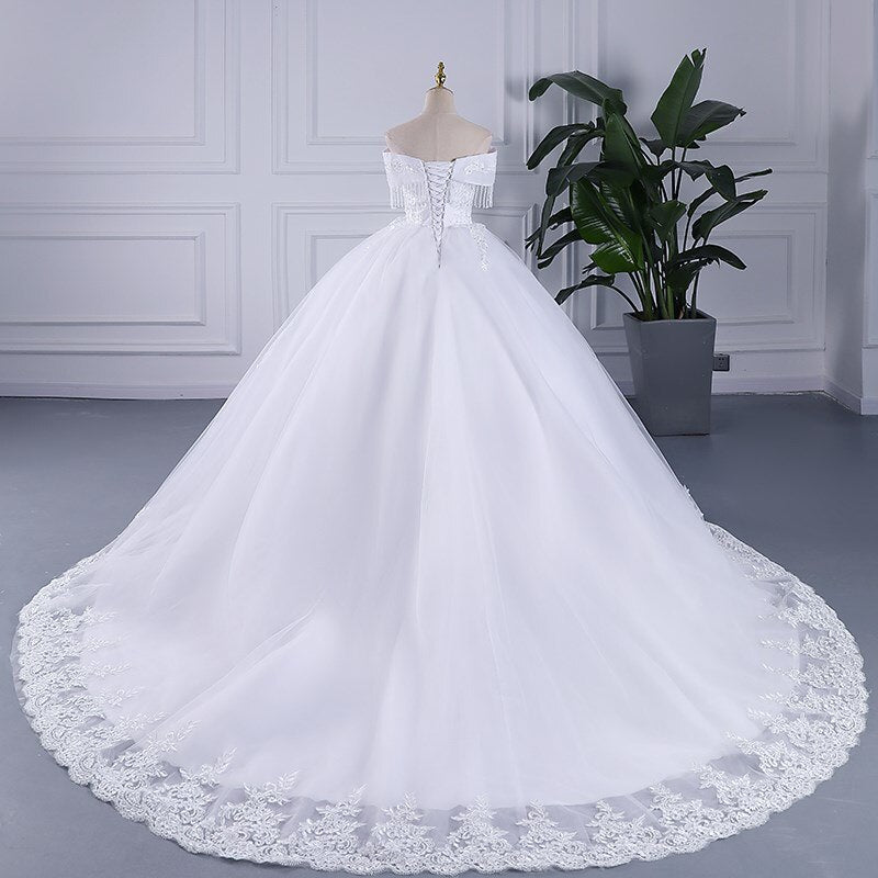Sleeveless Lace Off The Shoulder Sweep Brush Train Lace Up Ball Gown