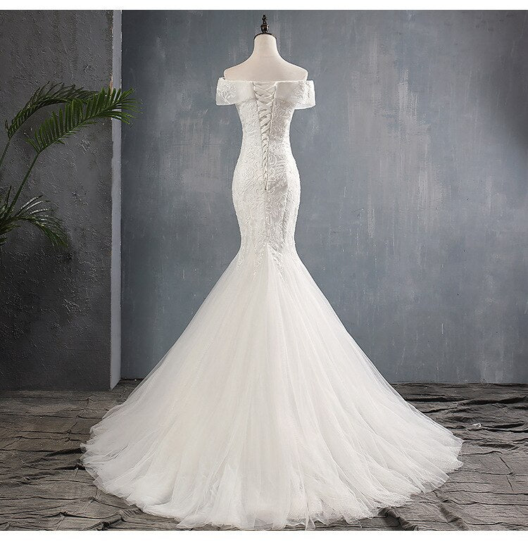 Elegant Sexy Mermaid Off The Should Lace Applique Bride Dress Custom