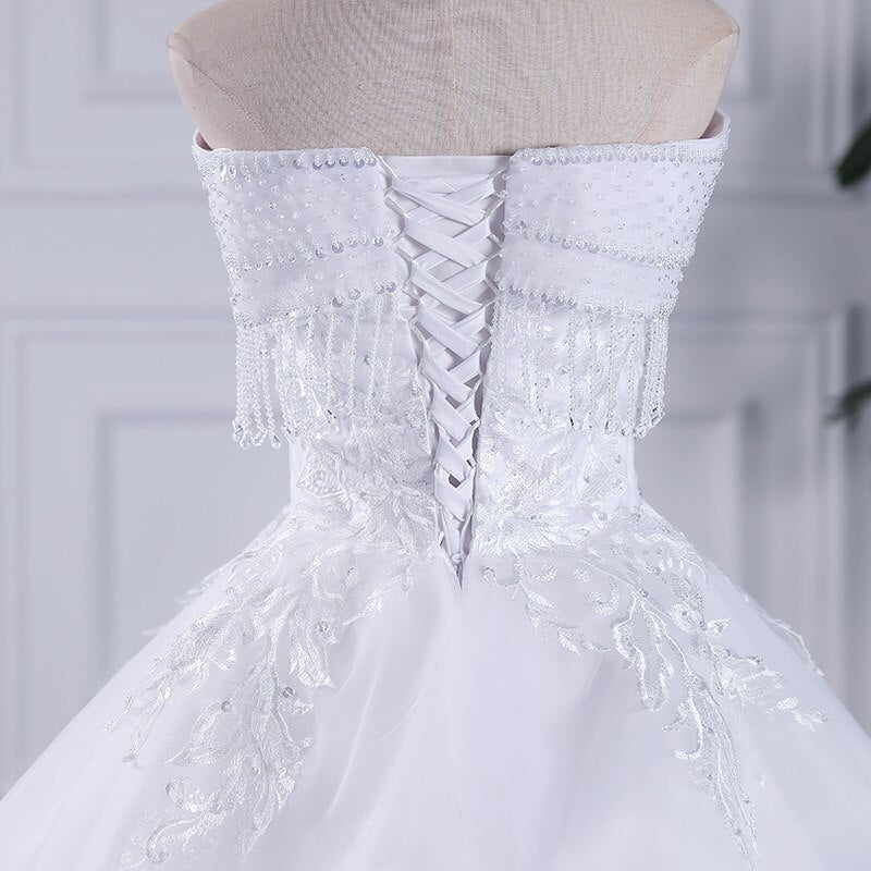 Lace Crystal Beaded Wedding Dresses New Plus Size Off The Shoulder Wedding Gown