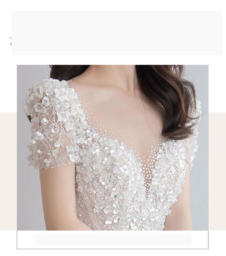 Luxury Short Sleeve Wedding Dress 2023 New Bridal Dress V Neck Beading Shinning Ball Gown Sweep Train