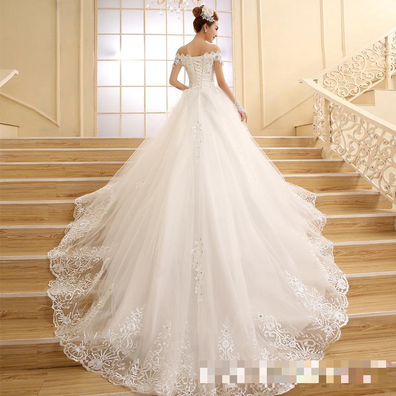 Off The Shoulder Vintage Lace Long Train Wedding Dresses 2023 Vestido De Noiv Plus Size Bridal Dress Wedding Gowns