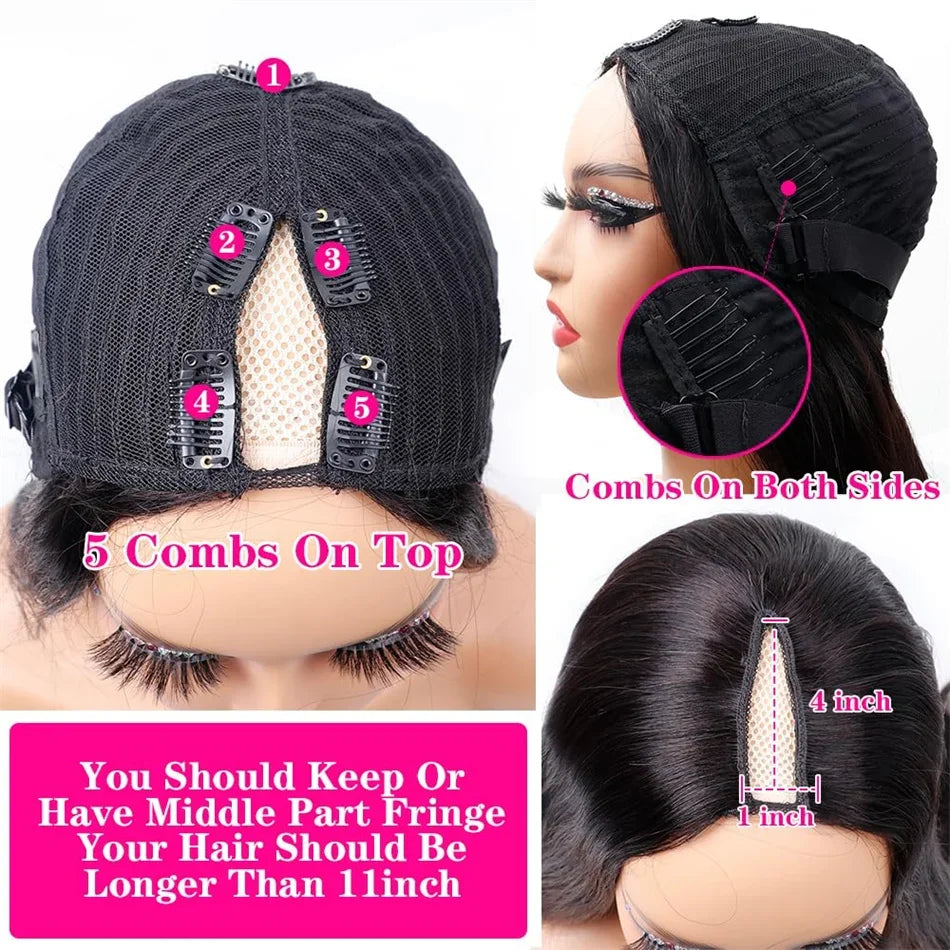 V Part Wig Human Hair No Leave Out Brazilian Straight Hair Wigs For Women U Shape Wig