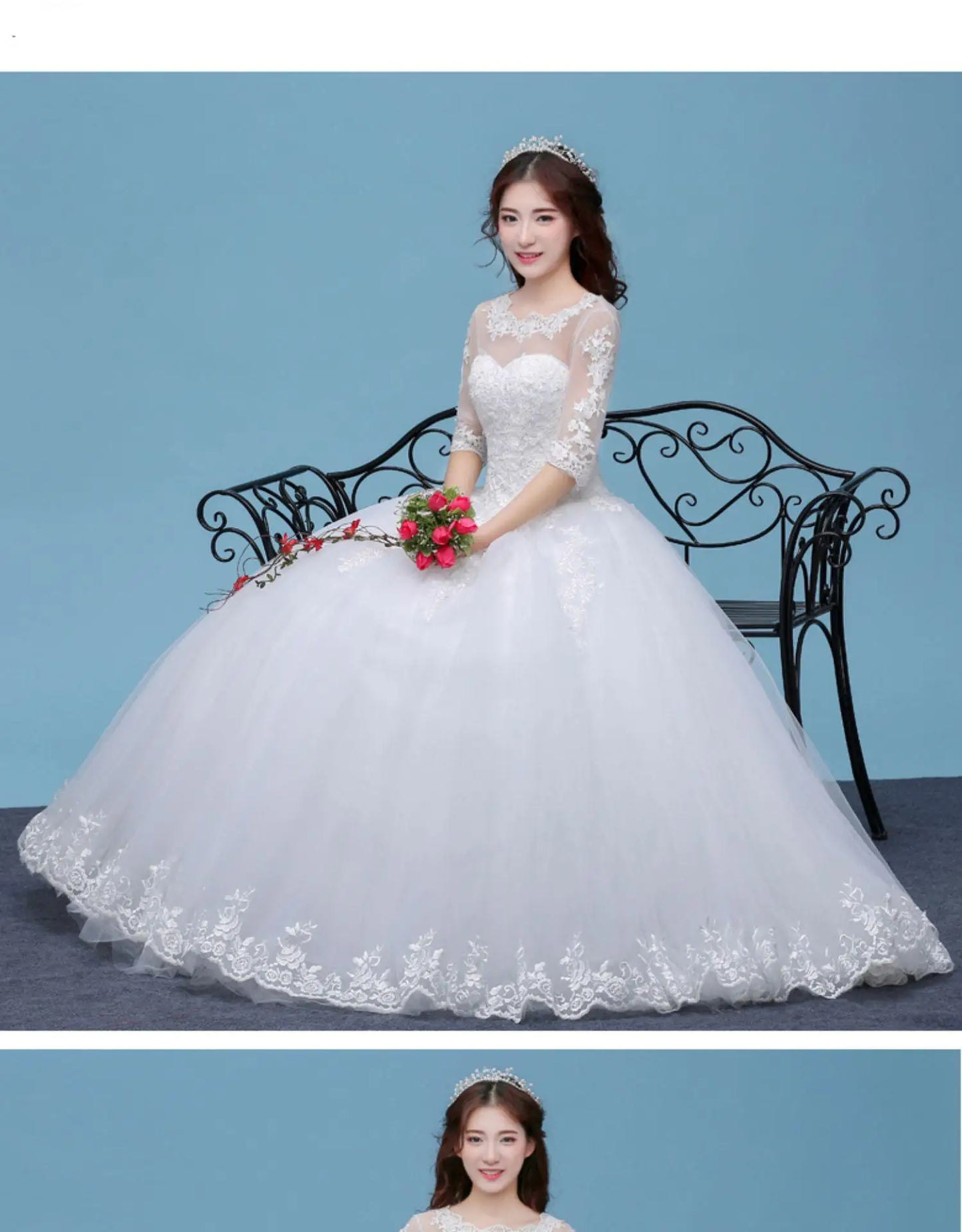 Lace A- Line O-neck Wedding Dresses Cheap Floor Length Ivory Bride Gowns Custom Made