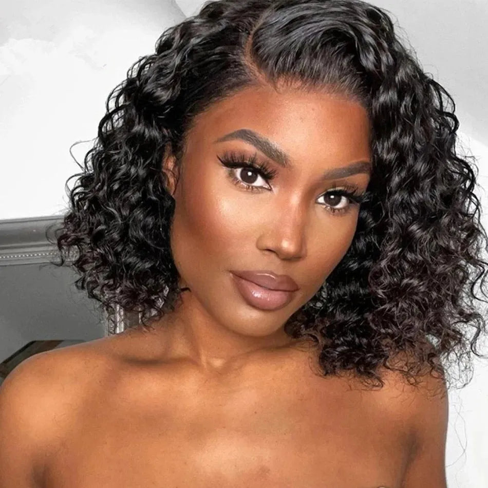 Glueless Curly Human Hair Pre Plucked Pre Cut BOB Wig 5x5 Deep Wave Wig