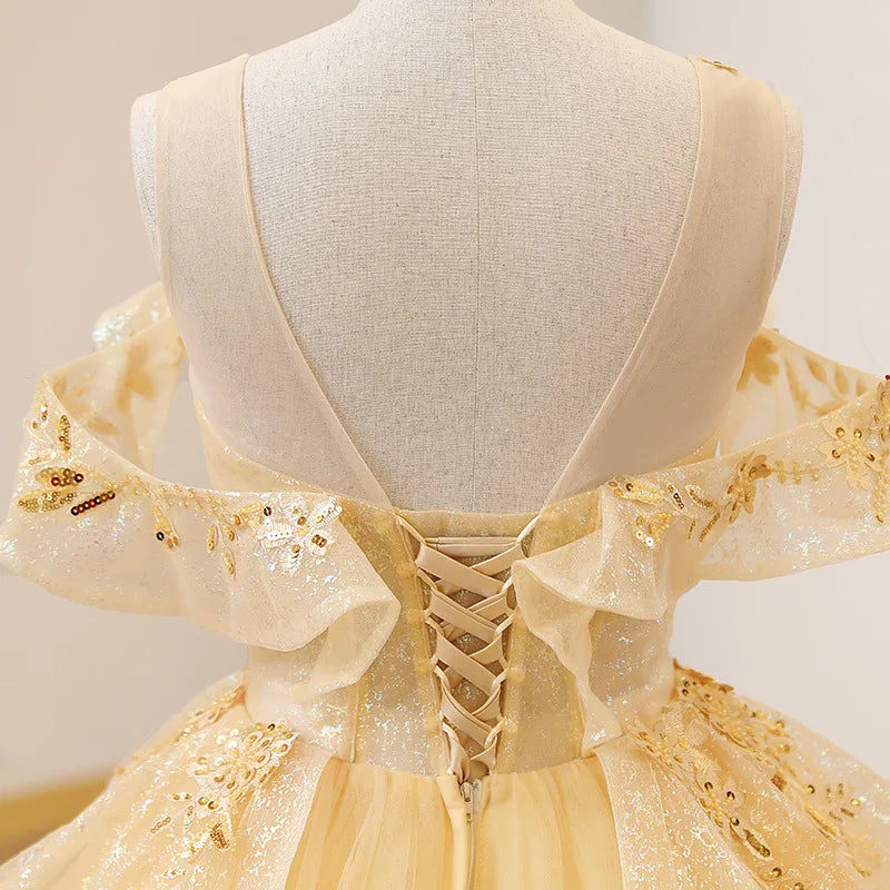 Strapless Quinceanera Dress Sleeveless Off The Shoulder Lace Floral Print Princess Ball Gown