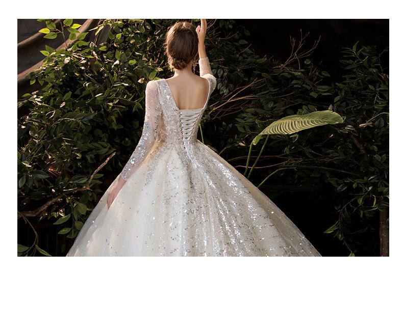 Luxury Long Sleeve Boat-neck Sweep Train Lace Up Gown