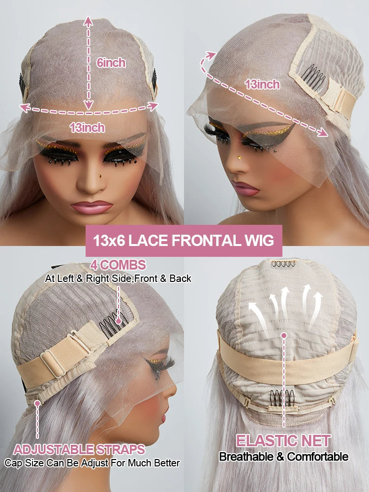 250 Density 13x6 Silver Grey Straight HD 613 Colored Lace Front Wig