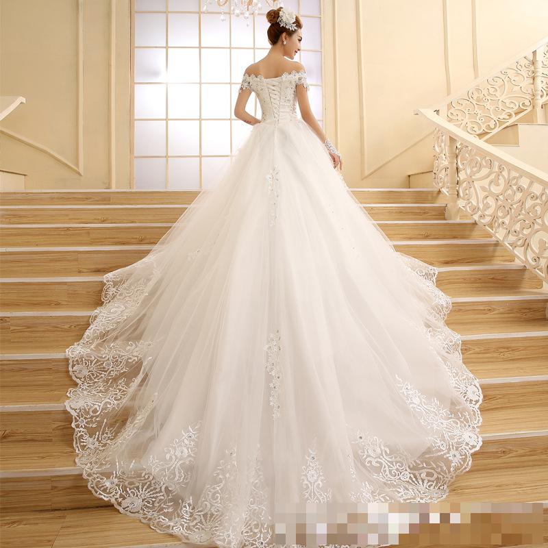 Off The Shoulder Vintage Lace Long Train Wedding Dresses 2023 Vestido De Noiv Plus Size Bridal Dress Wedding Gowns