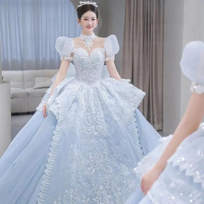 Luxury Blue Wedding Dress Ice And Snow Dress