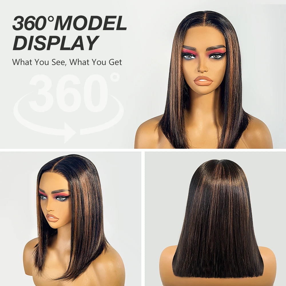 Glueless Wigs Human Hair Pre Plucked Pre Cut P1b/30 Straight Bob Wig With Natural Hairline