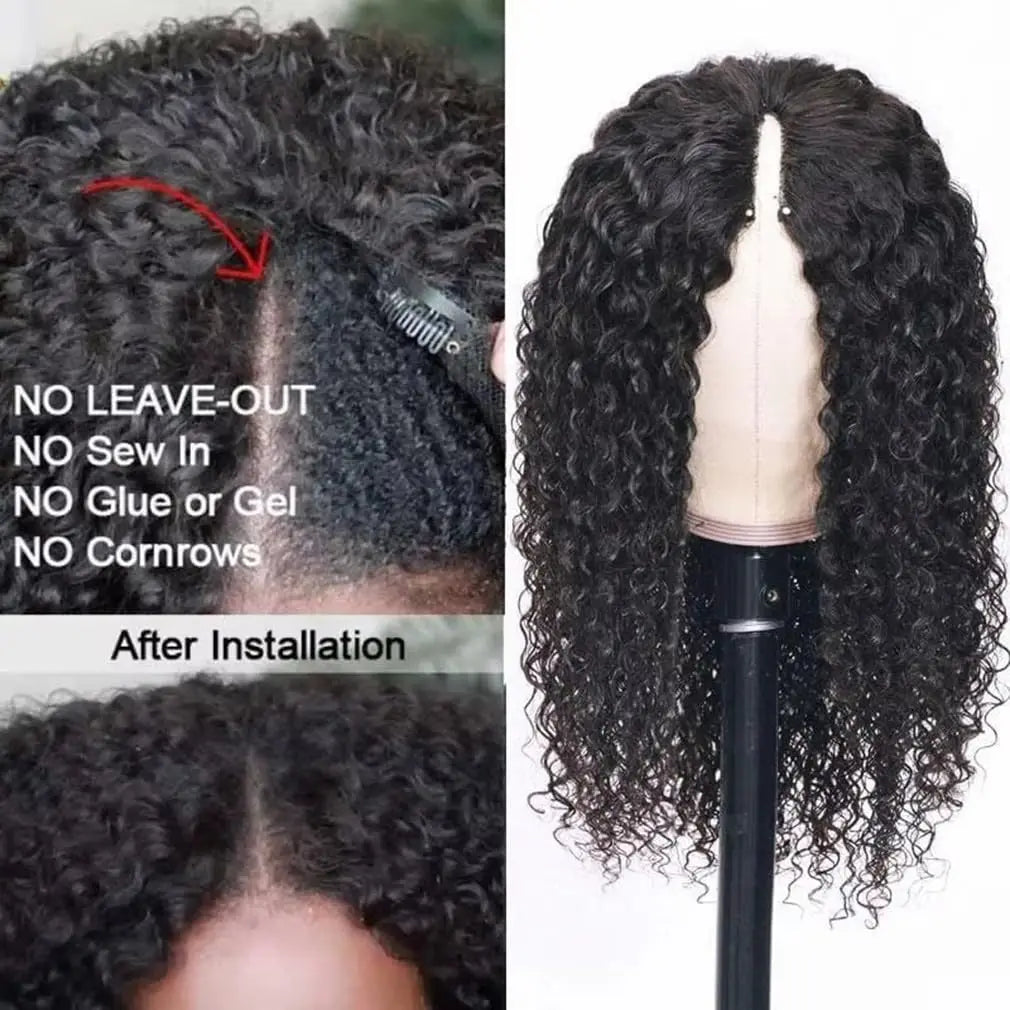 30 40 Inch V Part Wig Human Hair Curly deep wave Glueless Wigs No Leave Out No Glue Natural Black Ready to Wear Brazilian Hair