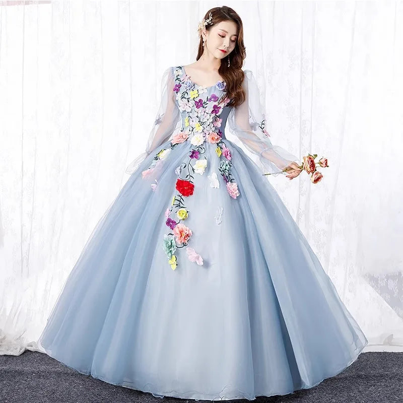 Elegant Ball Gown Women Quinceanera Dresses Tulle 3D Flowers Prom Birthday Party Gowns