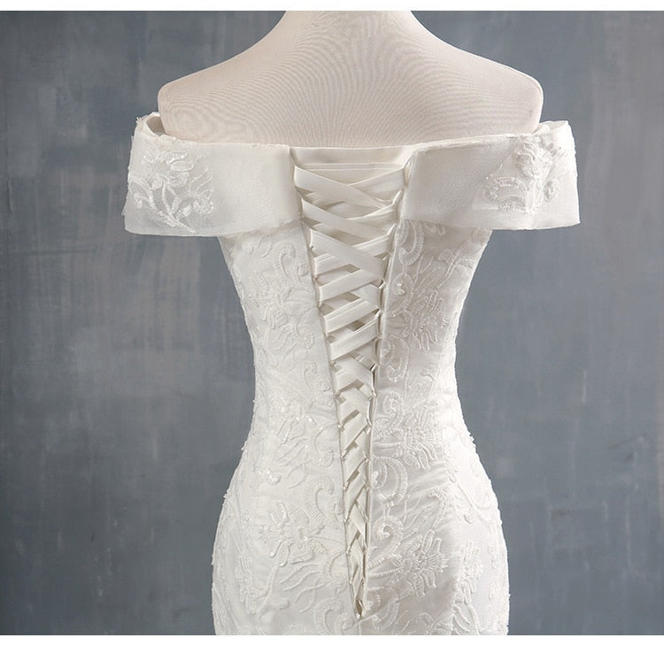 Elegant Sexy Mermaid Off The Should Lace Applique Bride Dress Custom