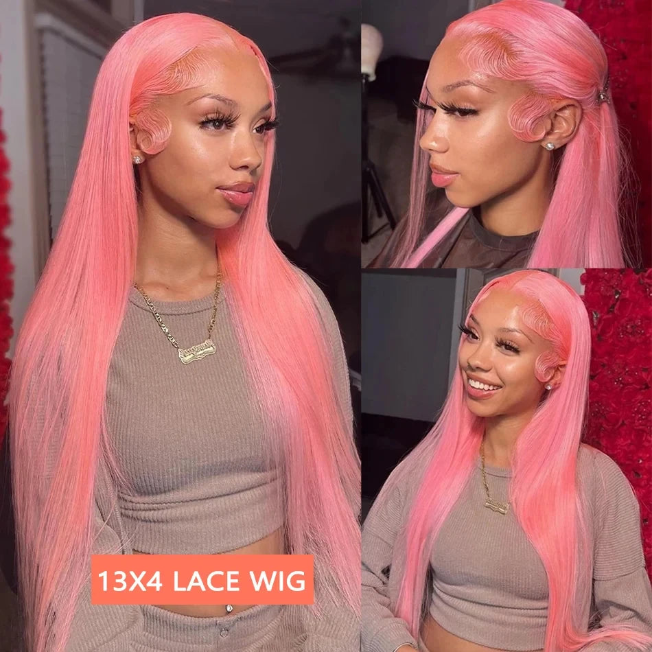 pink straight hd lace frontal wig 13x6 wig humain hair