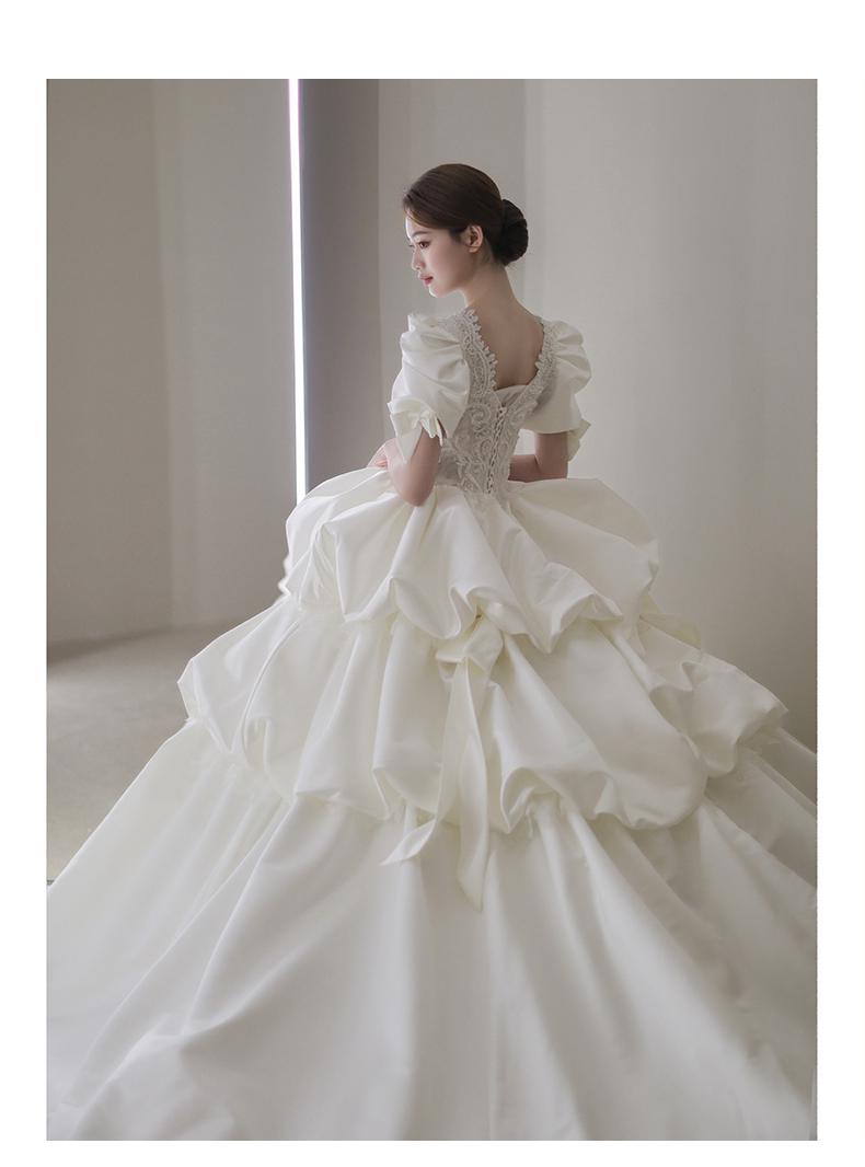 Puff Sleeve Princess Wedding Dress Sweep Train Beading Bridal Gown