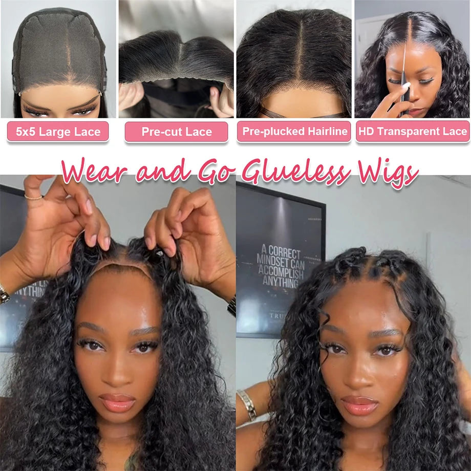 Glueless Curly Human Hair Pre Plucked Pre Cut BOB Wig 5x5 Deep Wave Wig