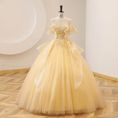 Strapless Quinceanera Dress Sleeveless Off The Shoulder Lace Floral Print Princess Ball Gown