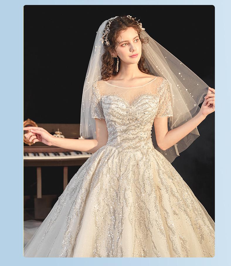 Bridal Dress Sweep Train Back Lace Up Sequins Elegant Wedding Dress