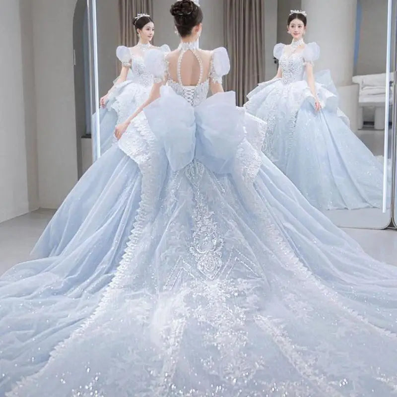 Luxury Blue Wedding Dress Ice And Snow Dress