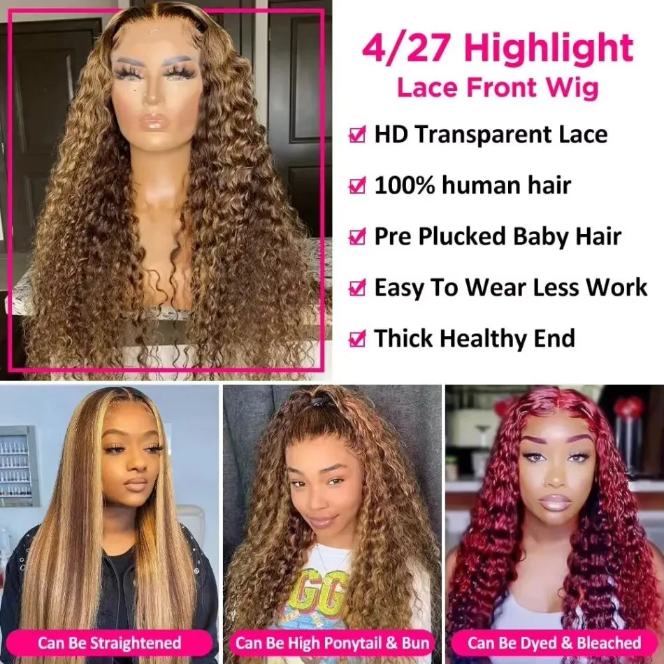 Curly Wig 4/27 Highlight 13x6 Lace Frontal Wig Human Hair