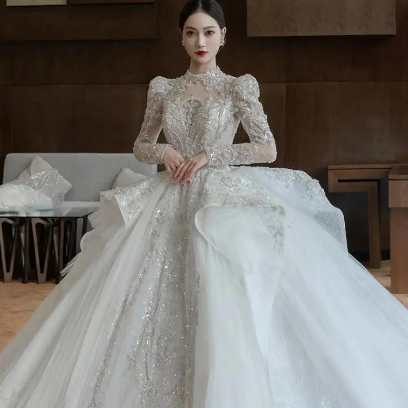 Long Sleeve Wedding Dress High Neck Backless Bride Dress Sexy Luxury B Elleseal Long Sleeve Wedding Dress High Neck Backless Bride Dress Sexy Luxury B Elleseal