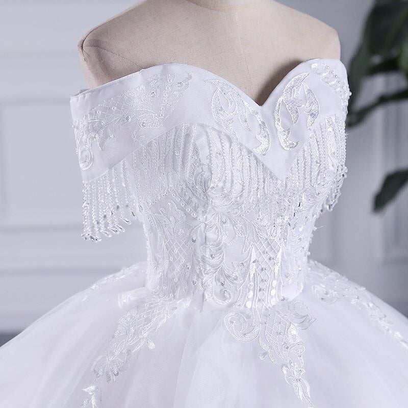 Sleeveless Lace Off The Shoulder Sweep Brush Train Lace Up Ball Gown