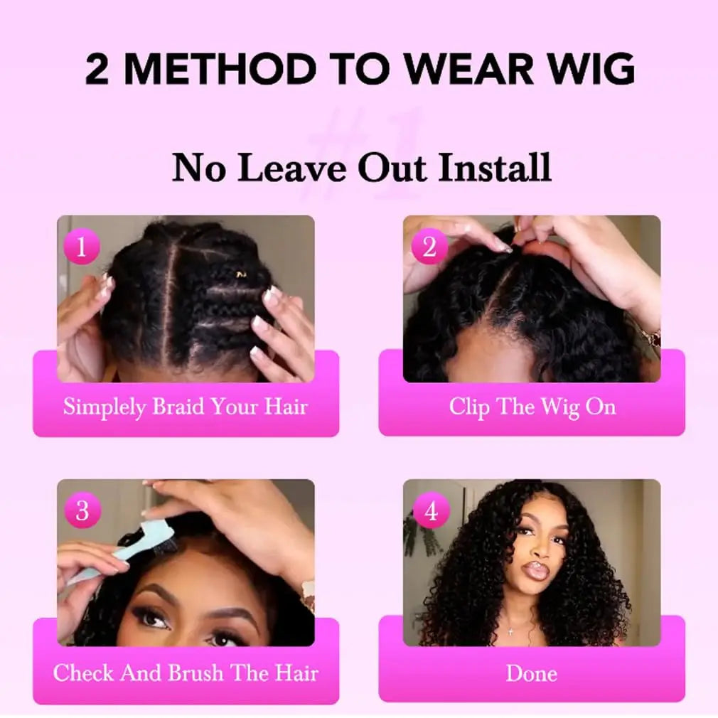 30 40 Inch V Part Wig Human Hair Curly deep wave Glueless Wigs No Leave Out No Glue Natural Black Ready to Wear Brazilian Hair